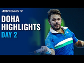 Evans & Chardy Battle to Play Federer; Wawrinka & Goffin In Action | Doha 2021 Highlights Day 2