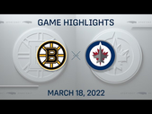 NHL Highlights | Bruins vs. Jets - Mar. 18, 2022